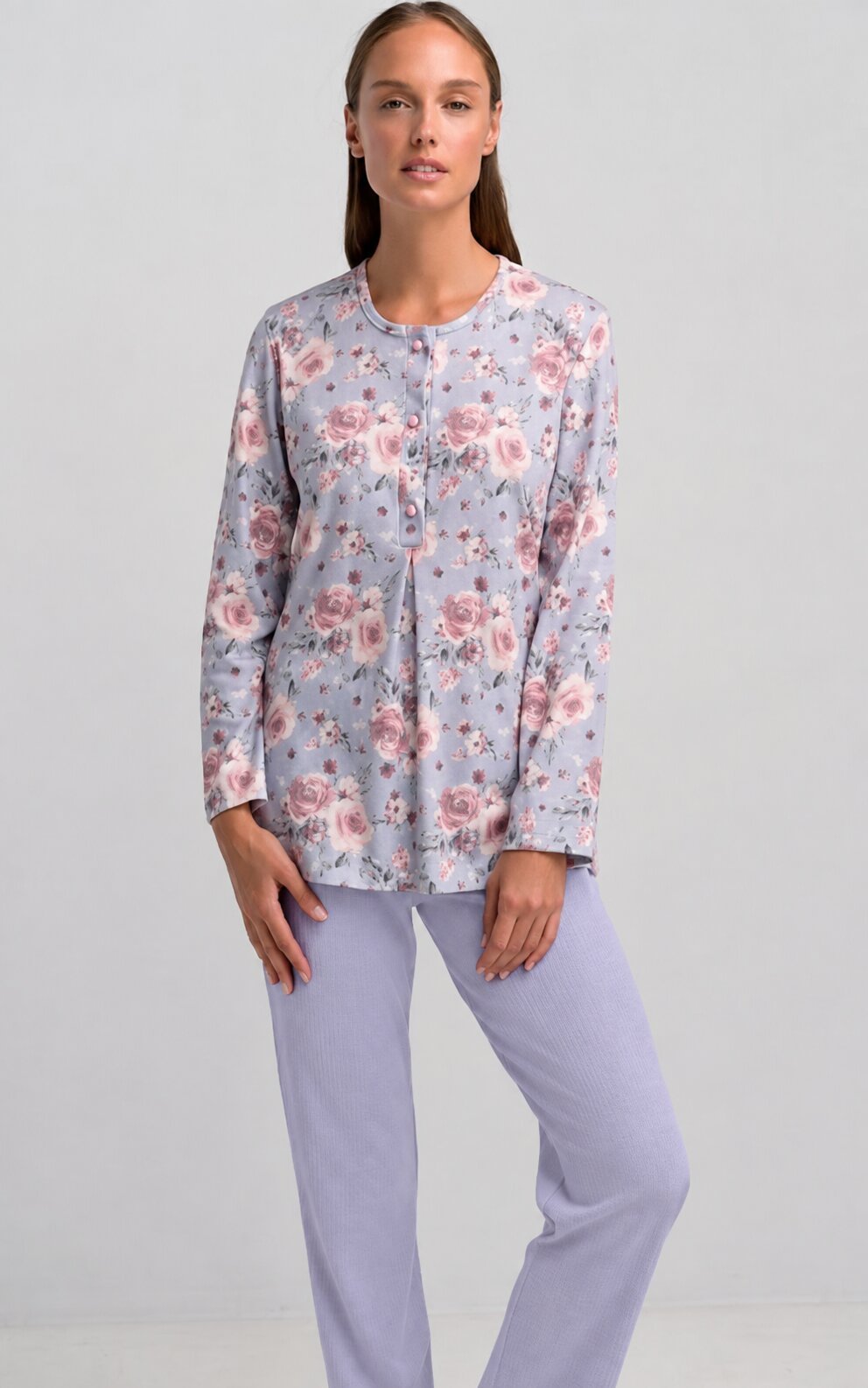 Πυζάμα Βαμβακερή Giota Λιλά floral/Λιλά