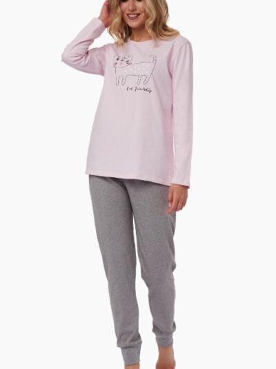 Πυζάμα Βαμβακερή Μινέρβα  Ροζ/Γκρι μελανζέ