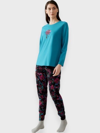 Πυζάμα Βαμβακερή Μινέρβα Blue Teal/Εμπριμέ